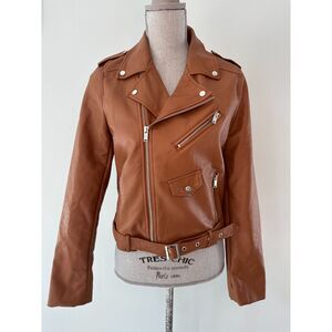 Love Tree Caramel Brown Vegan Leather Moto Biker Jacket size Large